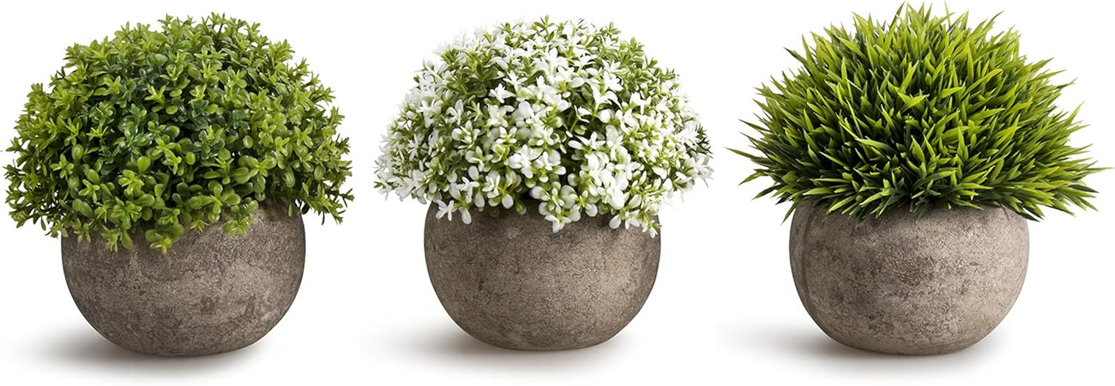Artificial Plastic Mini Plants Unique Fake Fresh Green Grass Flower in Gray Pot