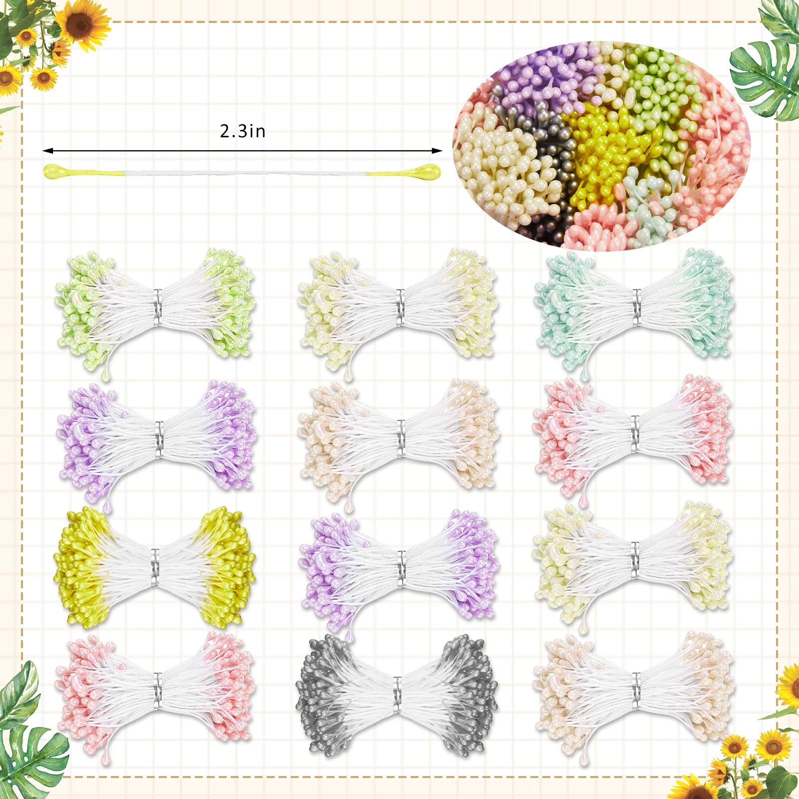 3600 PCS Assorted 12 Color 3mm Pearl Flower Stamen Double Heads Pistil
