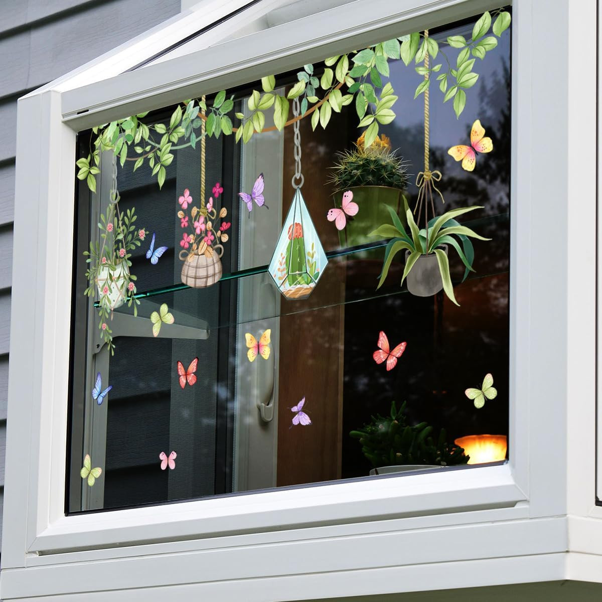 Potted Plant Window Clings Flower Catcus Hanging Vines Glass Wall Decals Sticker