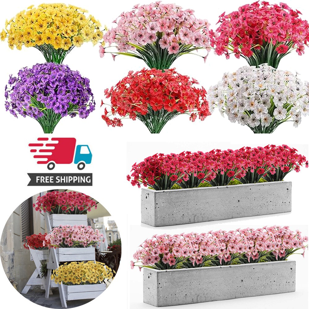 6/12Bundles Artificial Flowers for Outdoors/Indoors Fake Plastic Plants Greenery