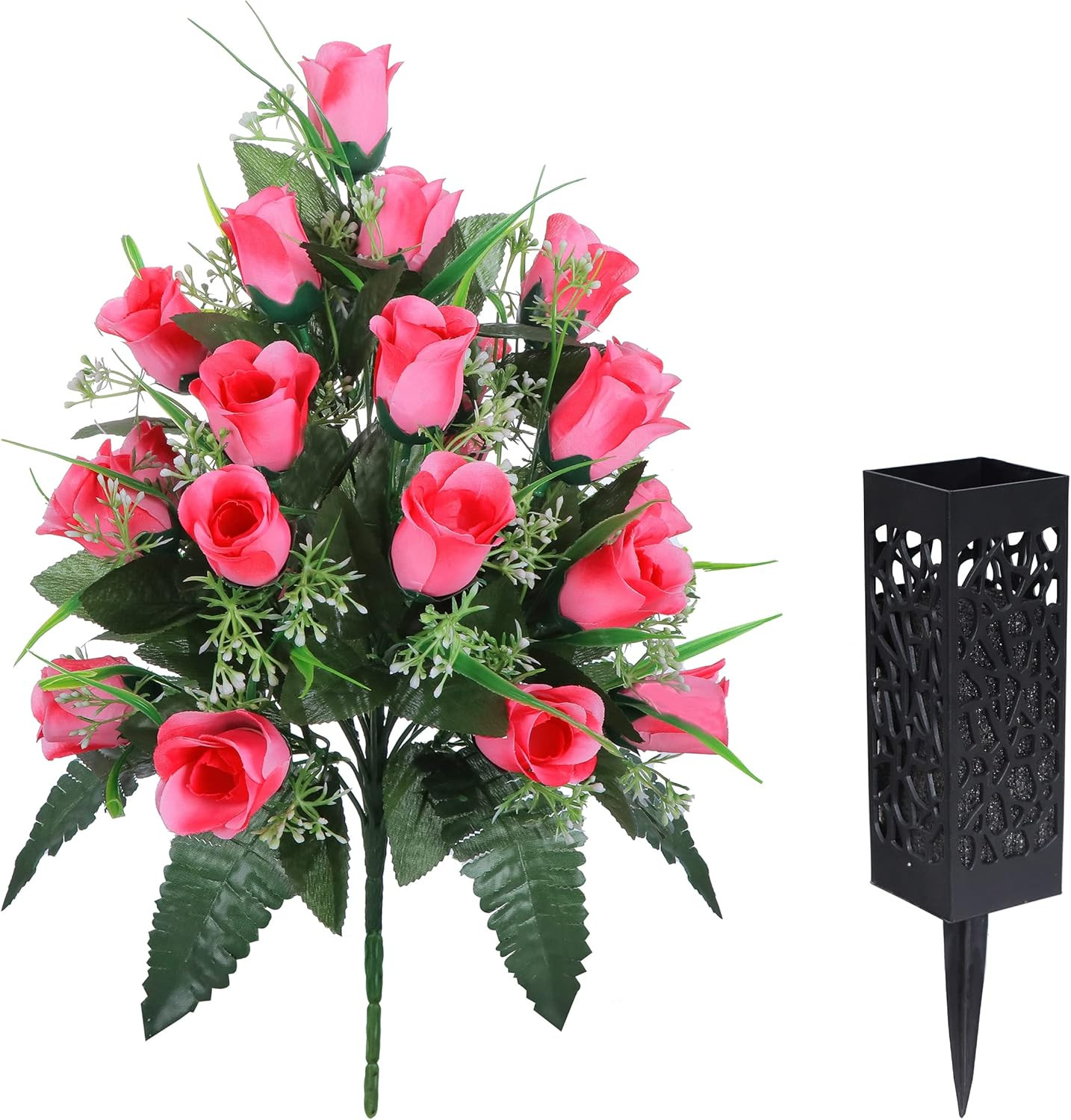 Beautiful Pink Artificial Cemetery Flowers with Vase – Lasting Outdoor Decor