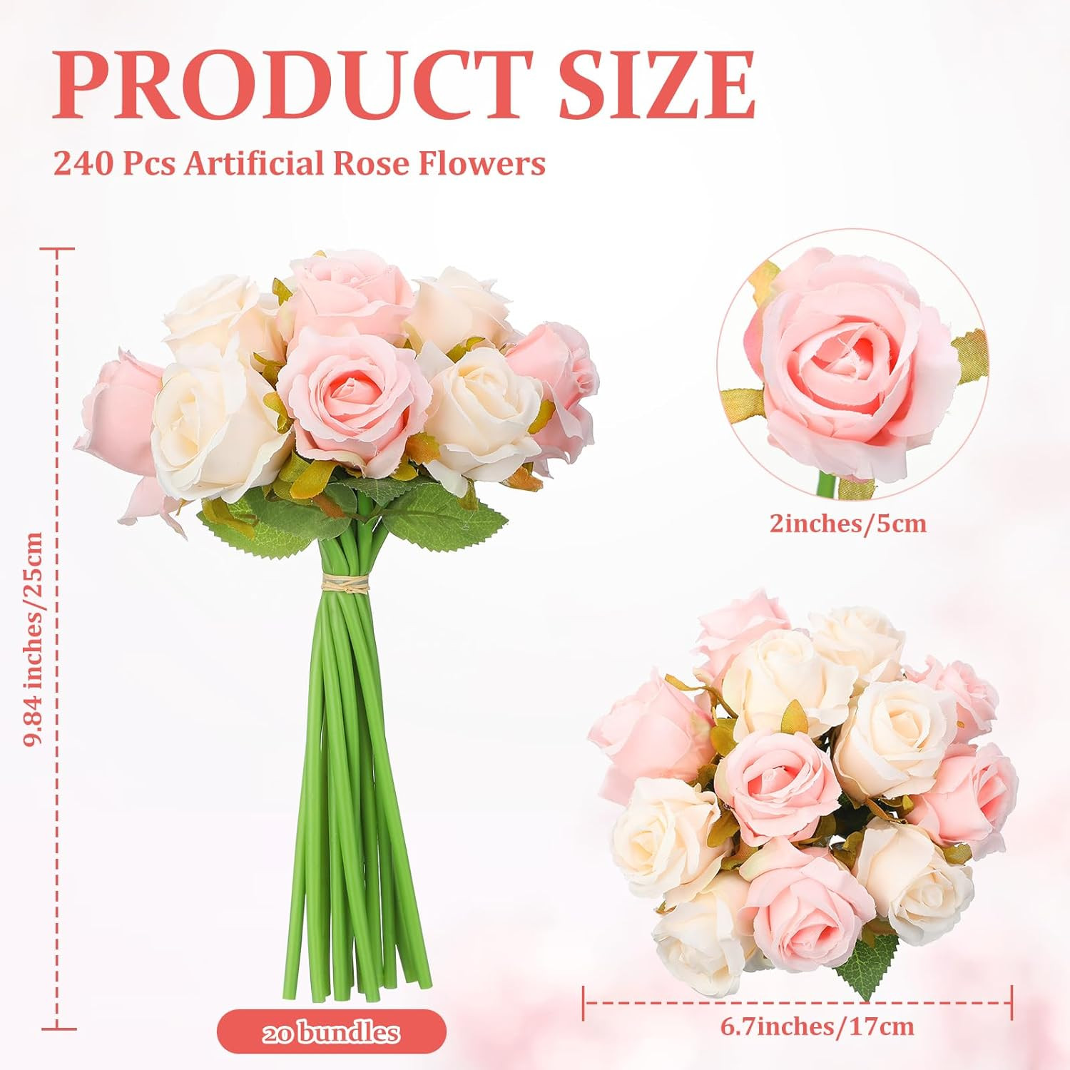 240 Pcs Pink & White Silk Rose Flowers for Weddings & Home Decor