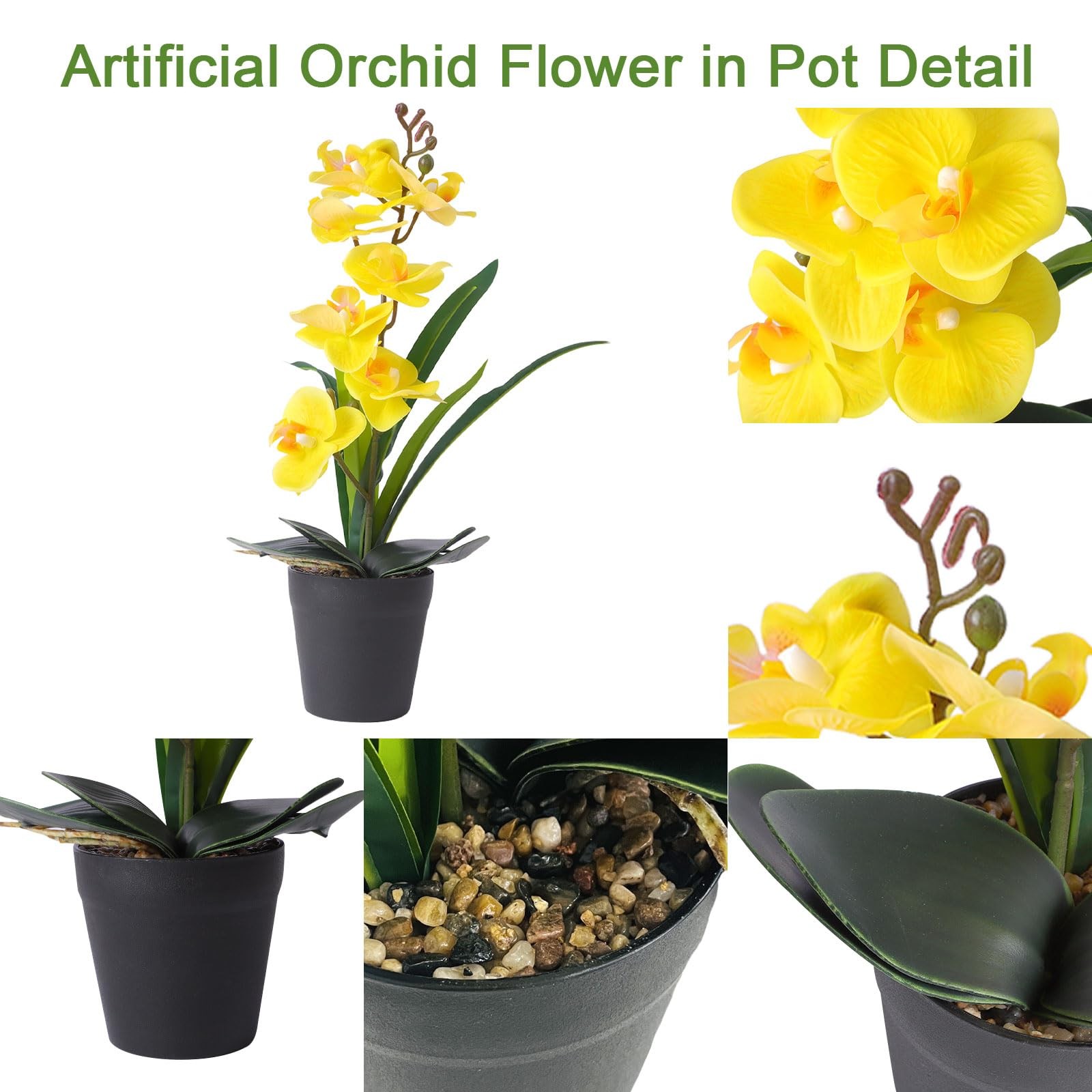Yellow Real Touch Artificial Phalaenopsis Orchids Flower In Pot Vase Center