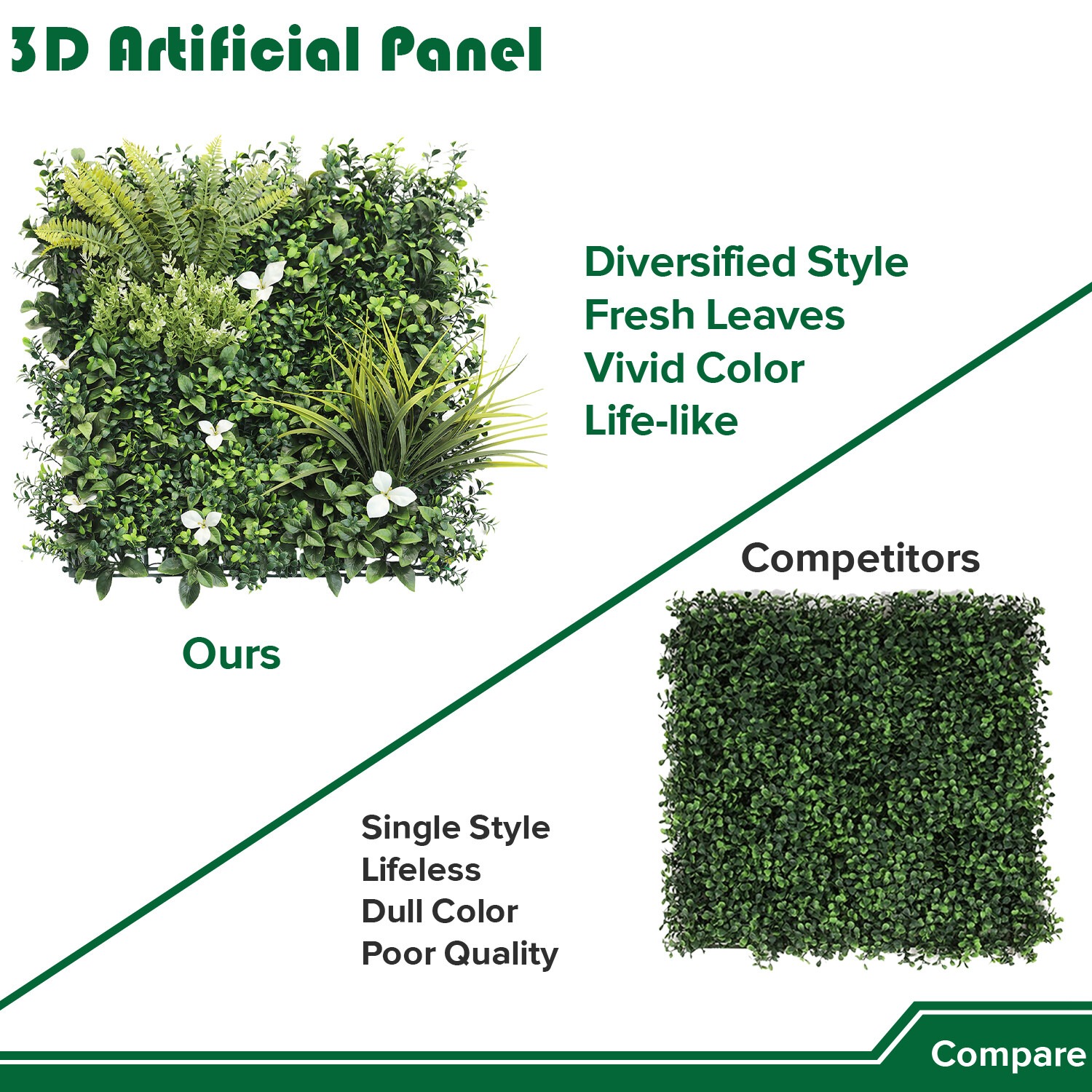20″ Artificial Grass Mats 3D Mixed Plant Wall Hedge Decor For Home Festival #5