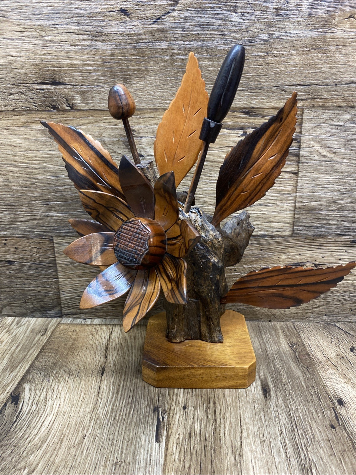 Wood Flower Arrangements Carved Hardwood Decor