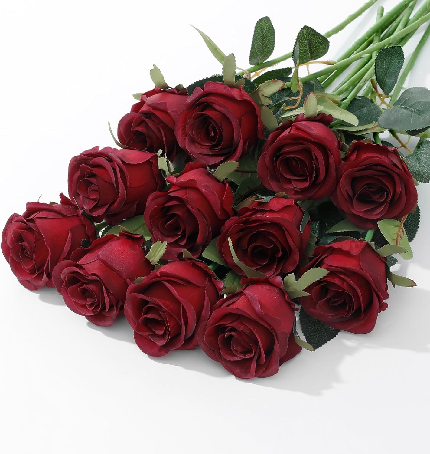 12Pcs Realistic Fake Roses Faux Flowers with Long Stems, Artificial Silk Rose Fl