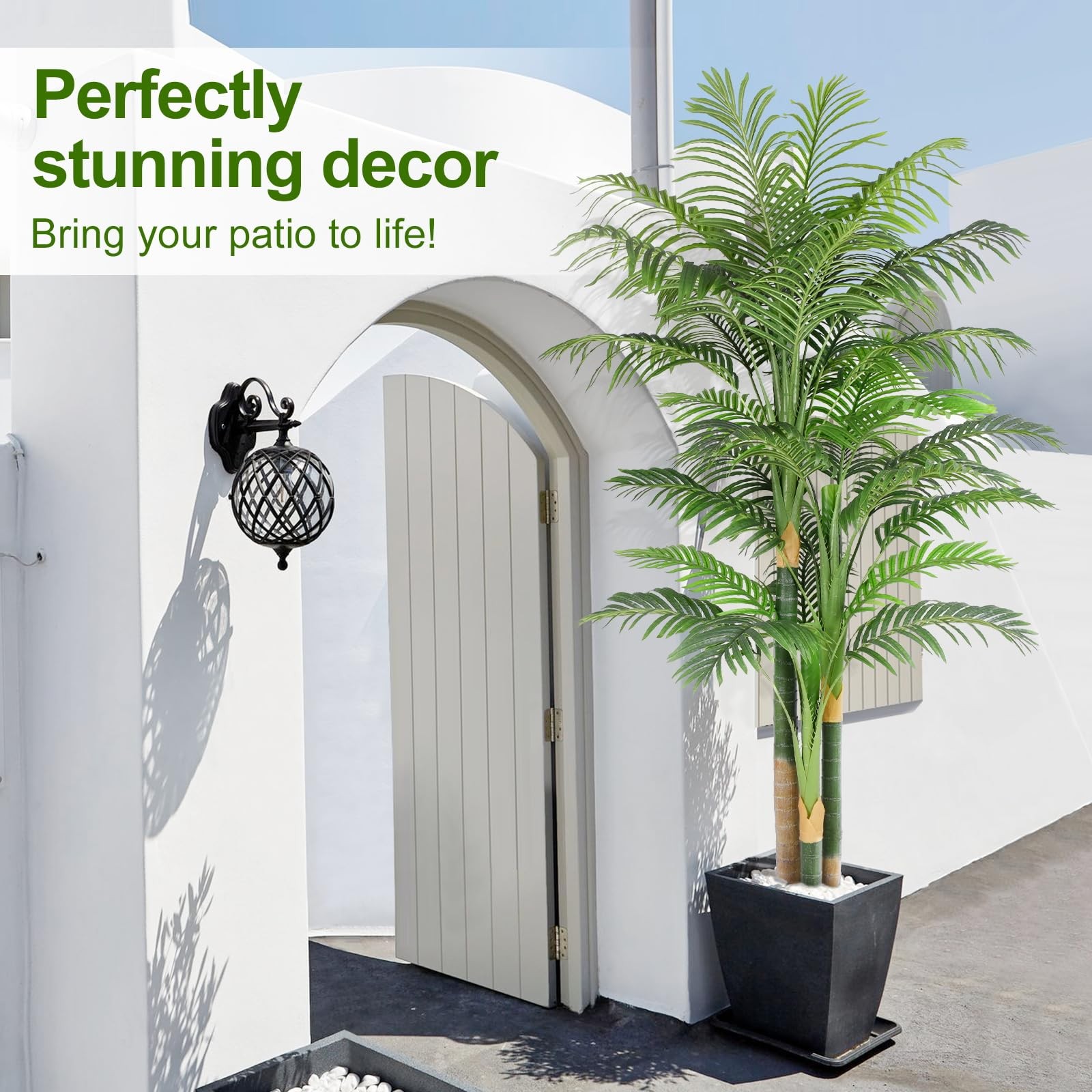 7ft Tall Triple Golden Cane Palm Artificial Tree Large Tropical Palm Tree UV …