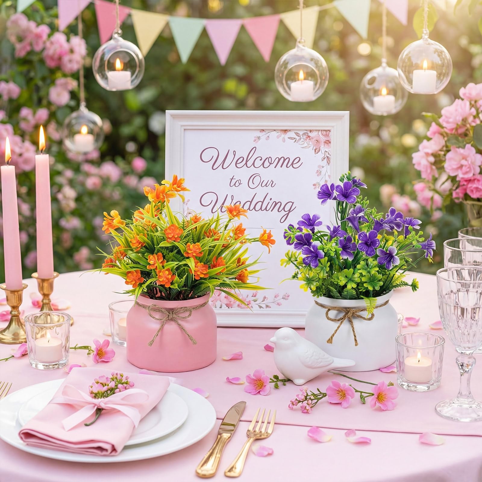 Large Spring Artificial Flowers Potted Centerpieces Desktop Fake Plant 8 PCS