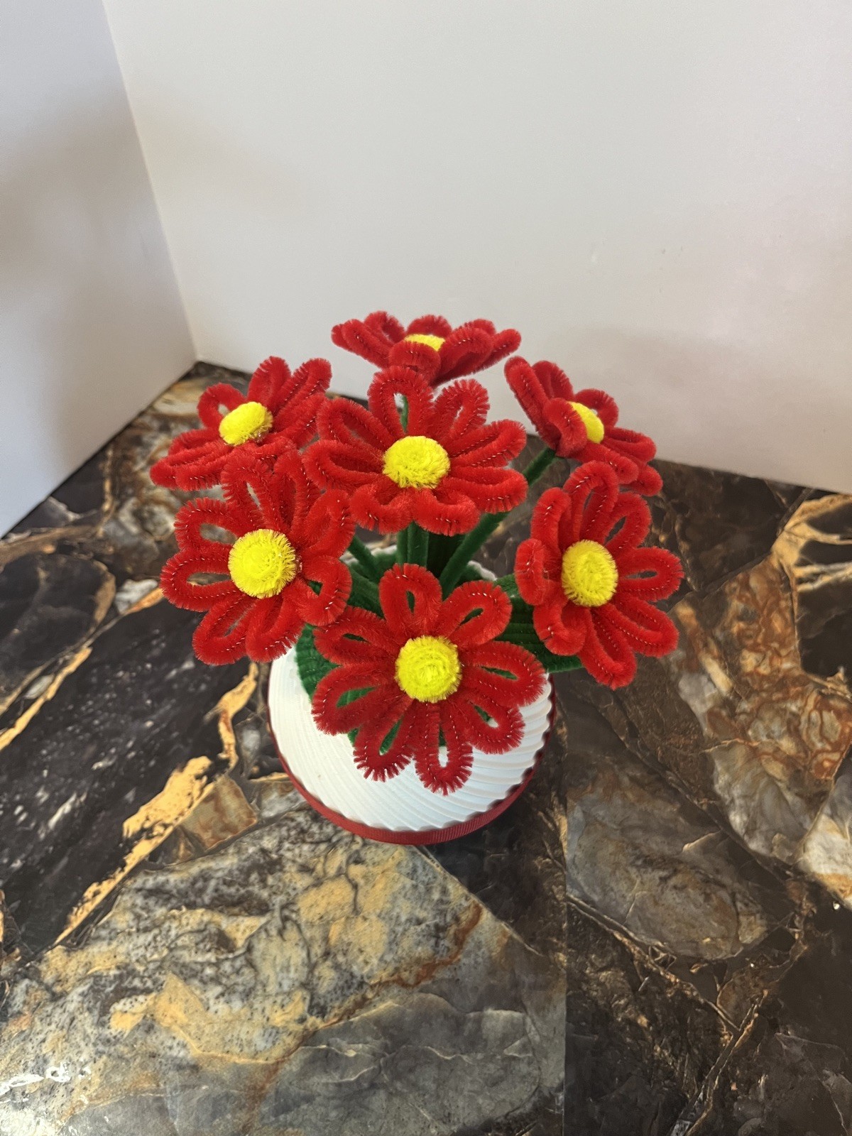 Red Velvet Pipe Cleaner Flower Bouquet – Handmade Craft in Pot