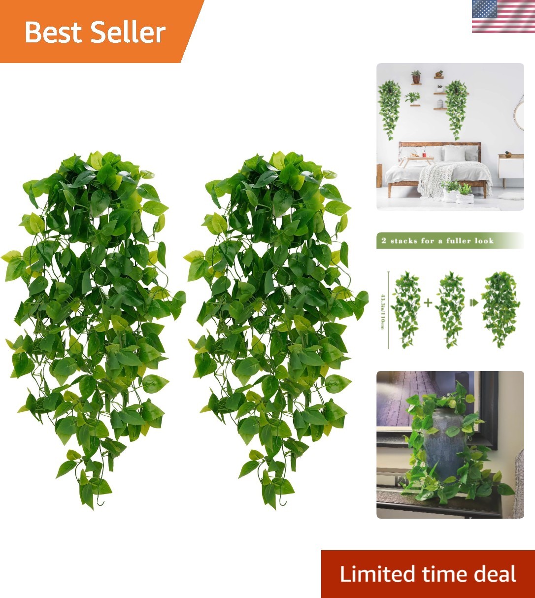 Eco-Friendly Artificial Pothos Vines – Versatile Hanging Plant Set for All Rooms