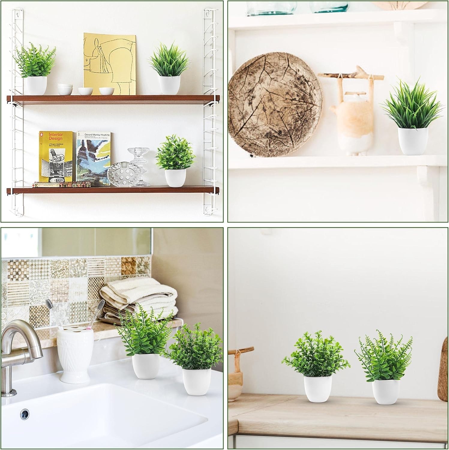 Set of 4 Artificial Plants in Elegant White Pots – No Maintenance Needed