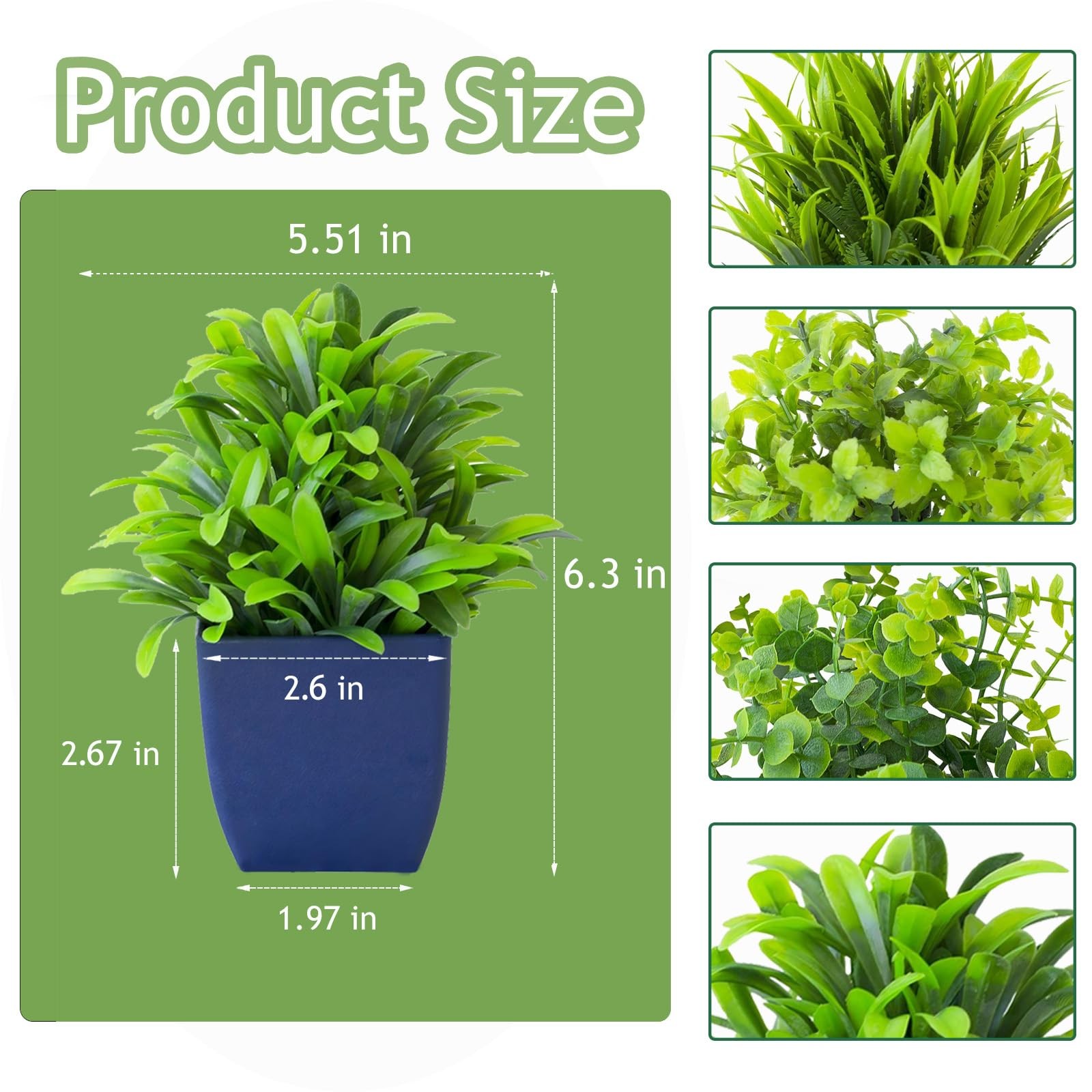4 Pack Small Fake Plants in Blue Pot Mini Artificial Potted Plants for Home B…