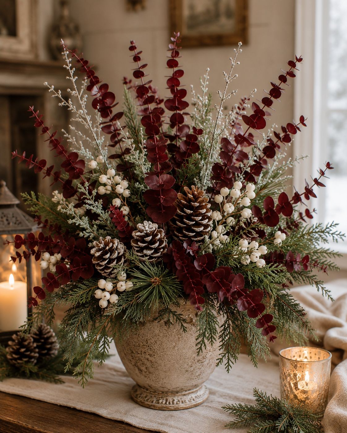 Burgundy Eucalyptus Stems Set of 10 Faux Eucalyptus Branches Dark Red Greenery F