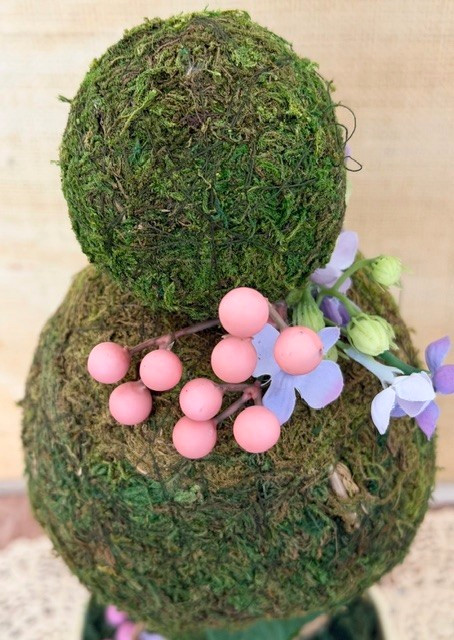 VINTAGE TIN POT TRIPLE MOSS-BALL TOPIARY TREE COTTAGECORE SHABBY CHIC DECOR