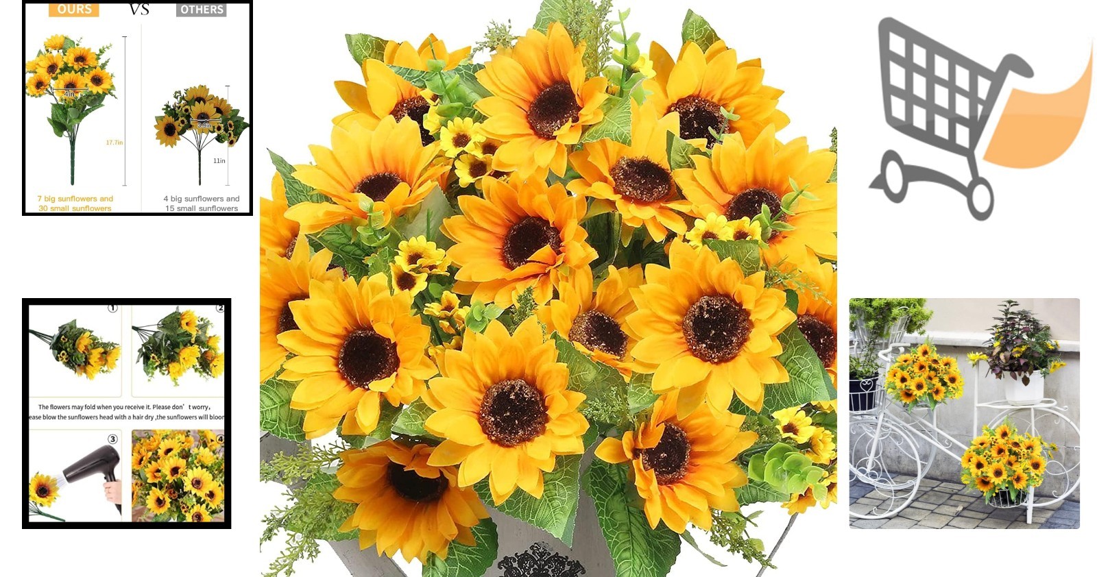 Artificial Sunflower Bouquets Silk 2 Bunches Wedding Home Decor Spring
