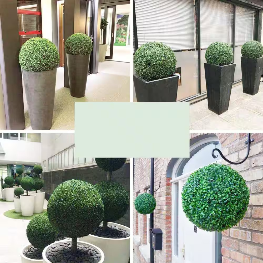 20 In. 2 Piece Artificial Boxwood Tree Ball UV Proof Faux Topiary Ball Lifelike