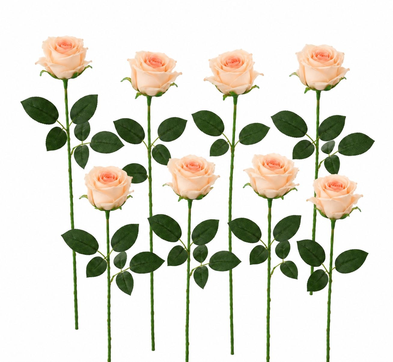 Set of 8 Artificial Peach Rose Stems 20 Inch Faux Roses Soft Peach Wedding Flowe