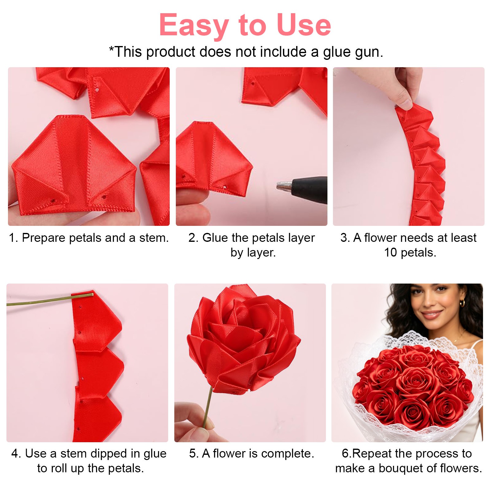 200PCS Artificial Flowers DIY Eternal Rose Kit Satin Petals Wedding Gift Decor