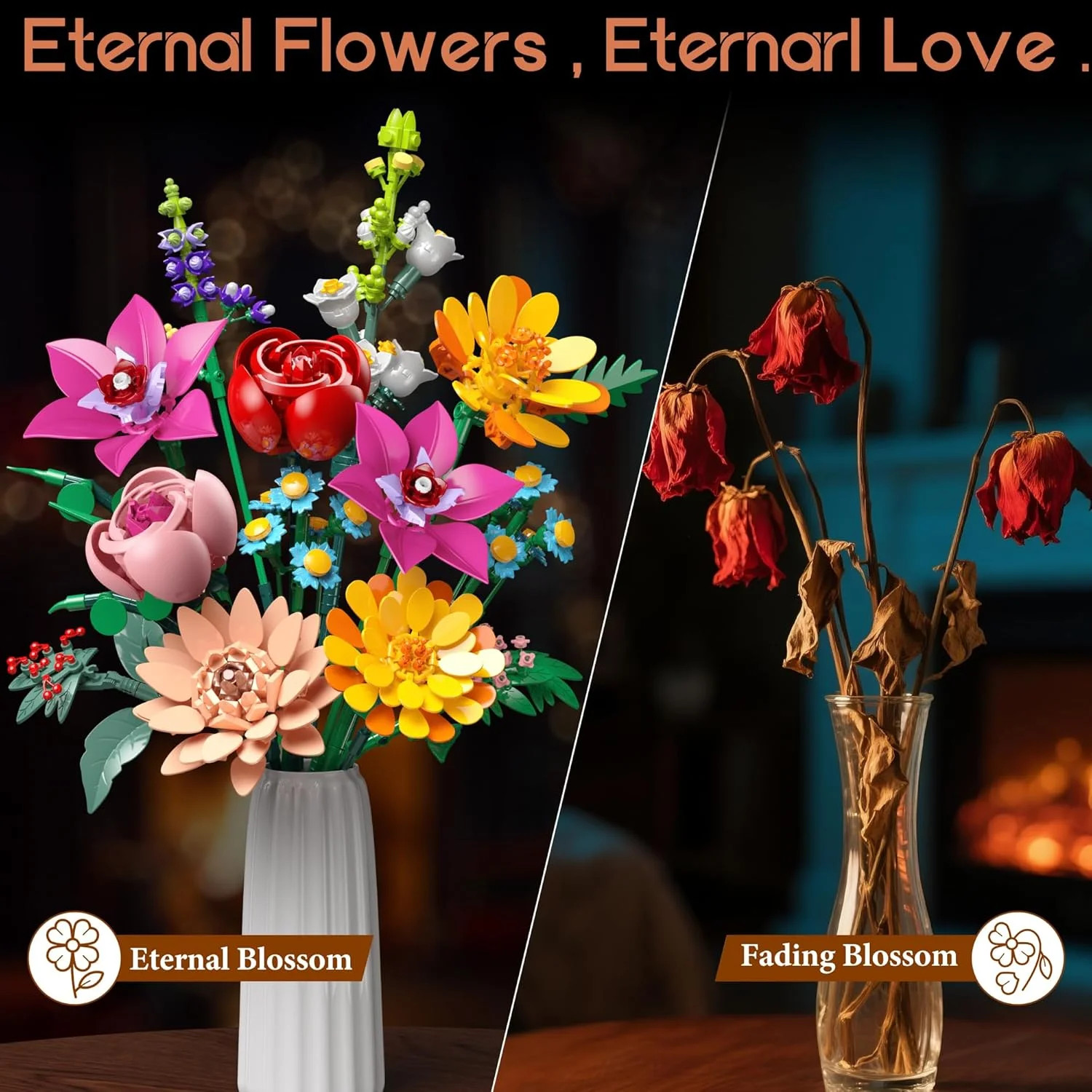 Ancesfun Flowers Bouquet Building Set, 891 PCS Artificial Wildflower Botanical C