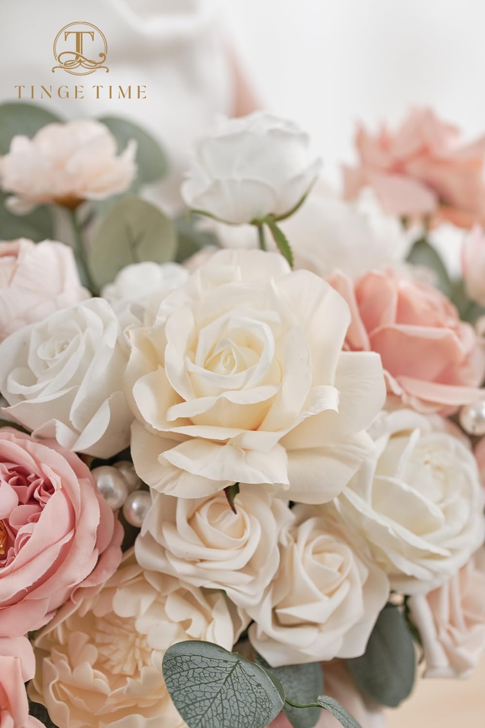 11 Inch Wedding Bouquets for Bride，Champange&Pink Artificial Flowers Bouquet，…