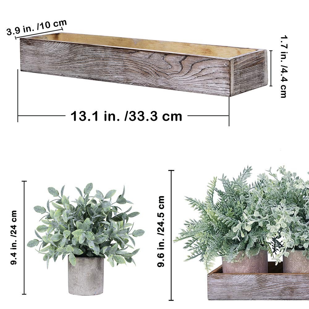 Winlyn 3 Pack Potted Plants Artificial Eucalyptus Boxwood Fern Greenery in Pots