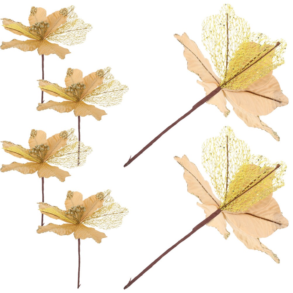 6 Pcs Artificial Flower Cuttings Christmas Glitter Leaf Stems Picks