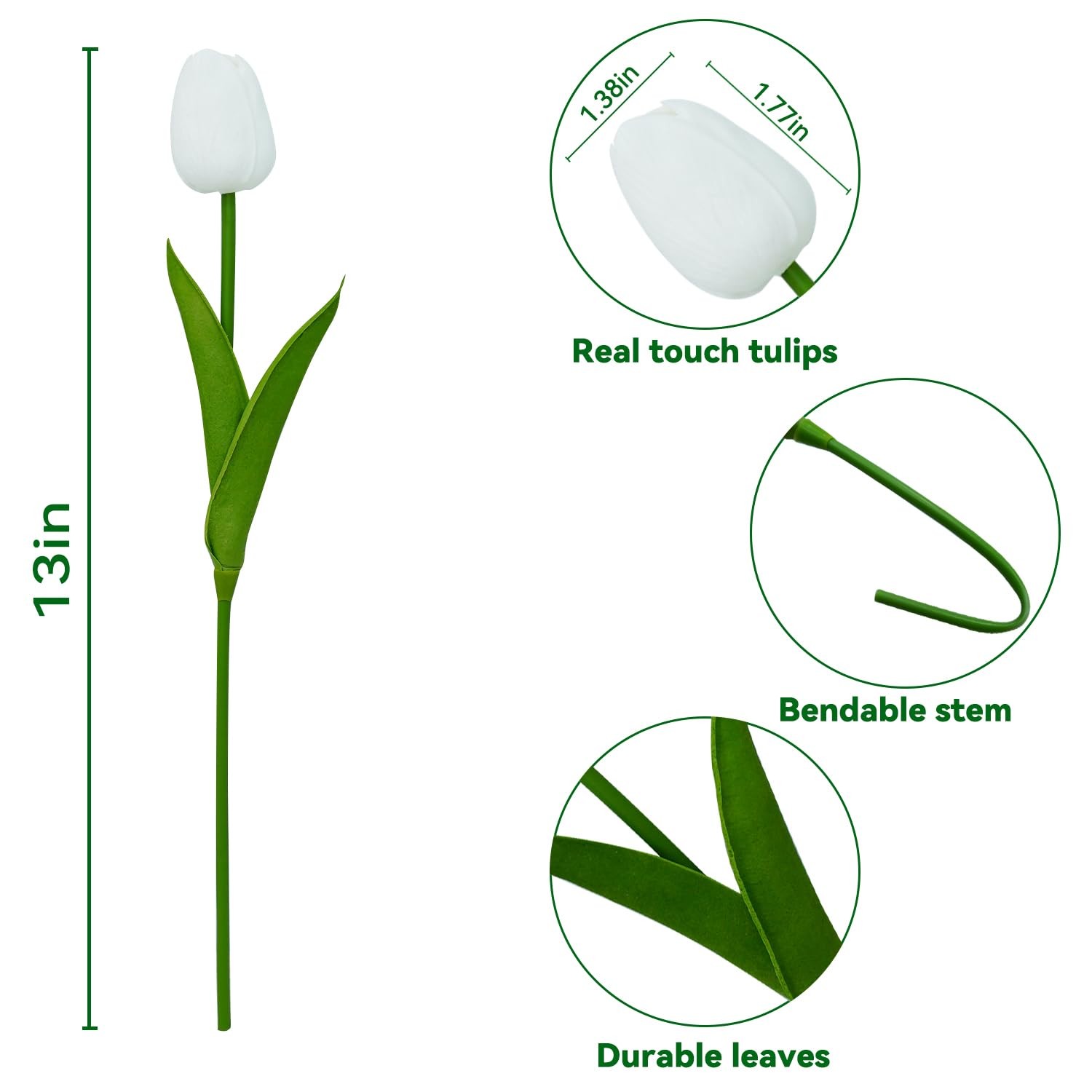 20 PCS White Pink PU Faux Tulips Flowers 13″ Fake Home Wedding Decor