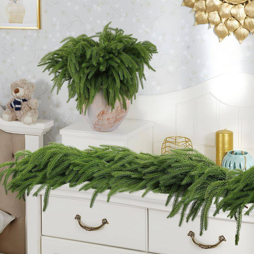 Norfolk Pine Series 17.7 In. Green Artificial Plant Pine Branches Faux Christmas