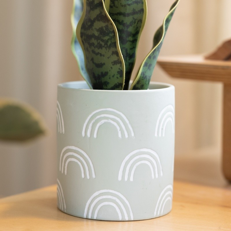 Tabletop Artificial Snake Plant in Rainbow Print Terracotta Pot Indoor Decor New