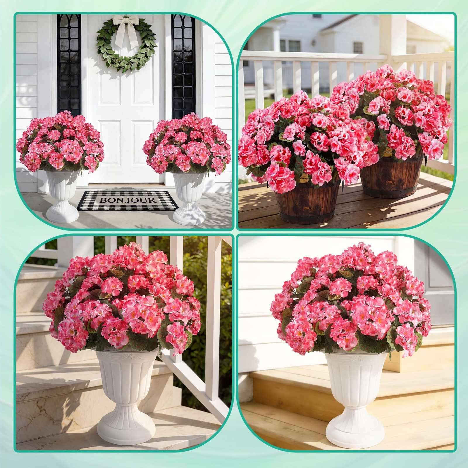 Artificial Geranium Flowers for Outdoors, 6 pcs Silk Geraniums Fake Flowers U…