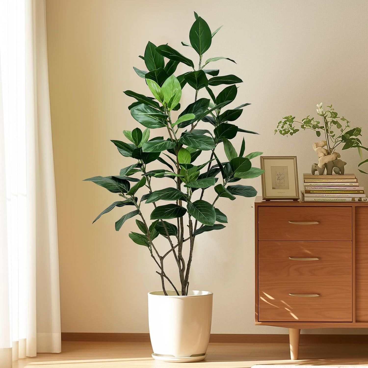 5Ft Realistic Ficus Altissima Tree with White Planter for Home Decor
