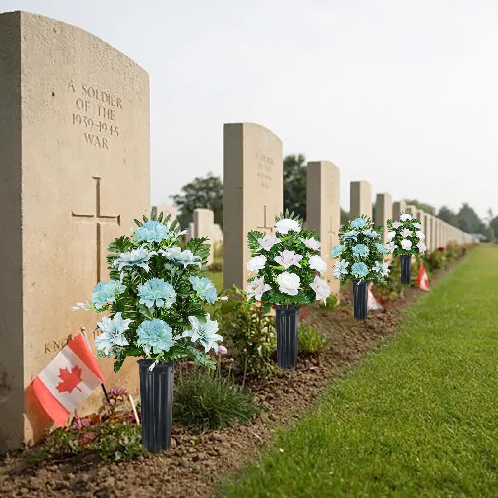 Set of 4 Artificial Cemetery Flowers Memorial Flowers Graveside Decoration wi…