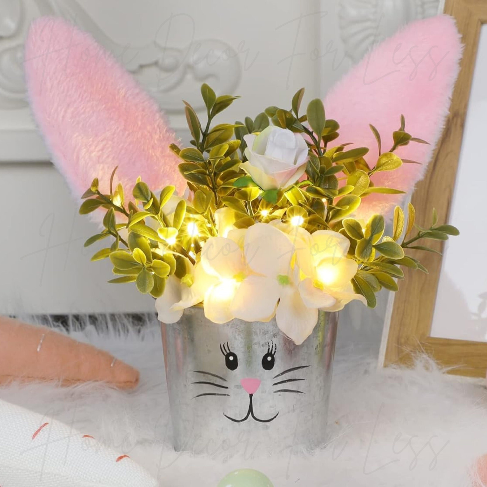 Lighted LED Easter Bunny Rabbit Ears Floral Centerpiece Table Spring Home Decor