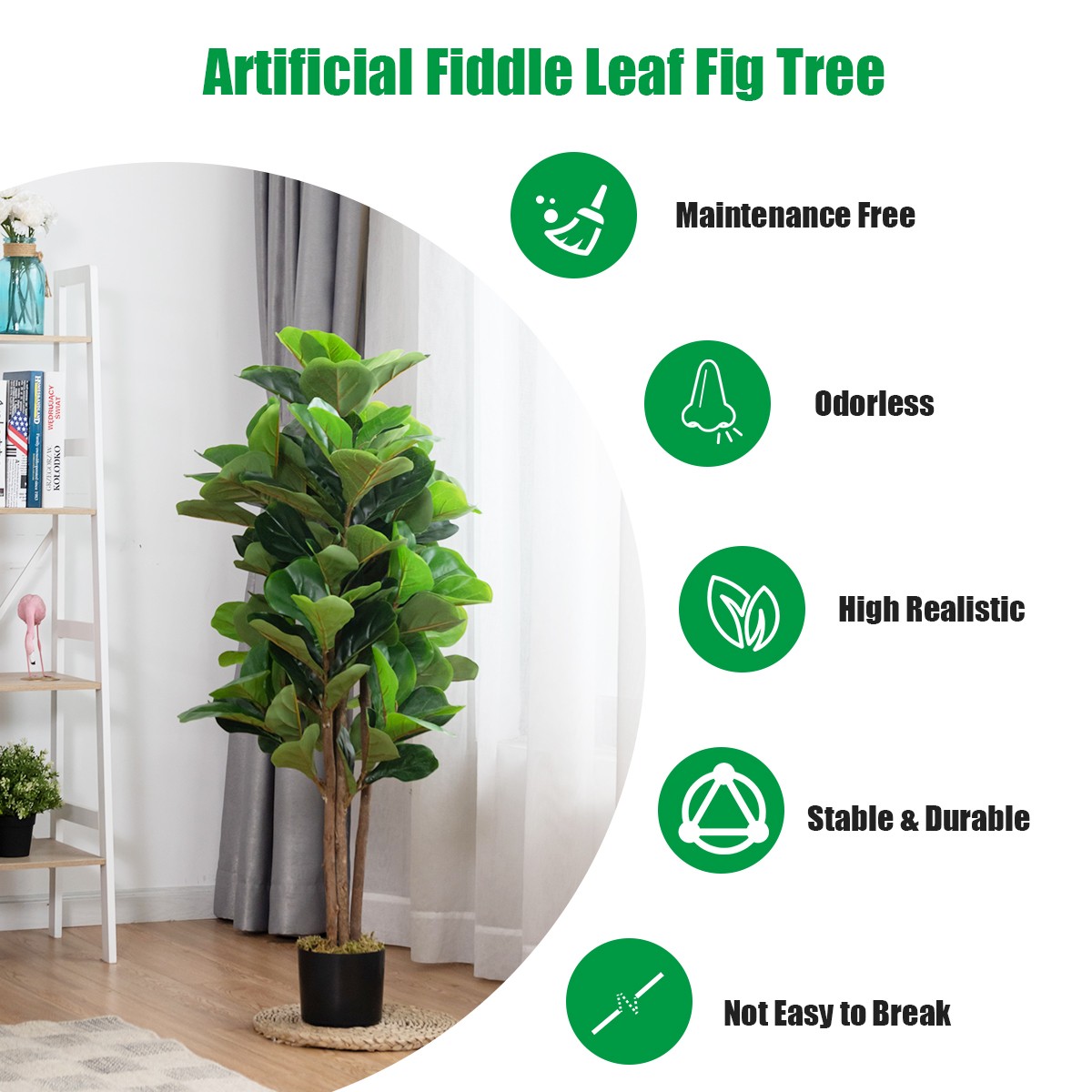 5ft Artificial Fiddle Leaf Fig Tree Indoor Outdoor Office Decorative Planter
