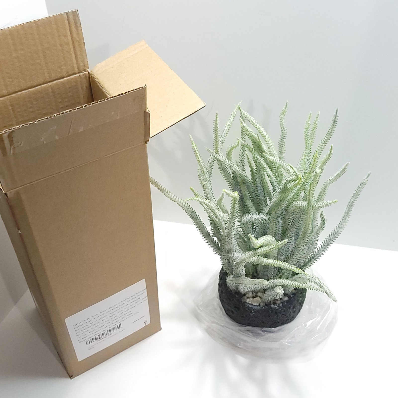 Giftale Faux Frosted Succulent Potted Plant with Polished River Rocks 12″