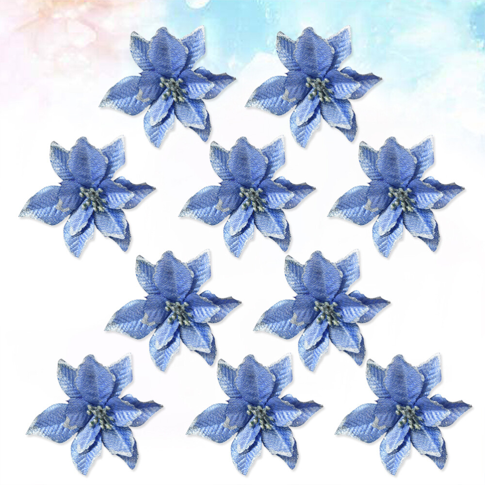 8 Sets Christmas Tree Wreaths Decor Poinsettia Glitter Flower Gold Bow Clip On