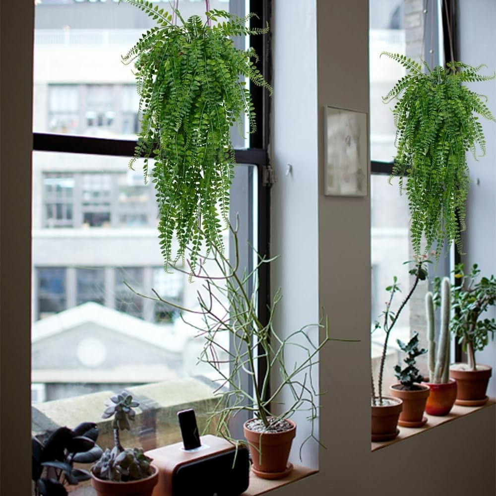 Maintenance-Free Faux Ferns – 6 Pcs Hanging Plants for Indoors & Outdoors
