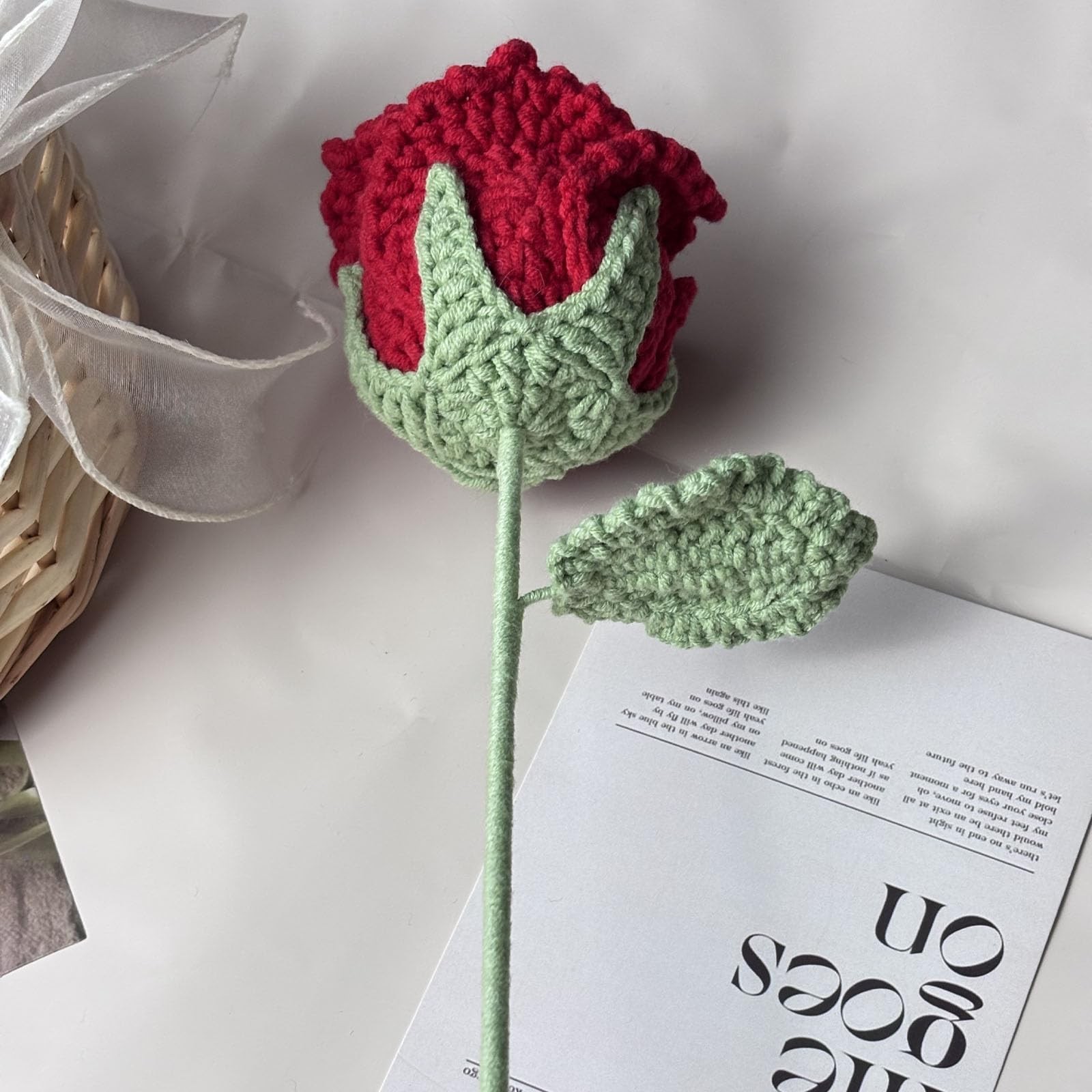 Crochet Rose Flower , 1 PC Handmade Red Rose Flower Bouquet, Gift for Wife Gi…
