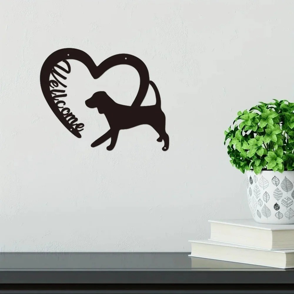 Black Metal Love Dog Welcome Wall Art – Stylish Entryway Door Decoration