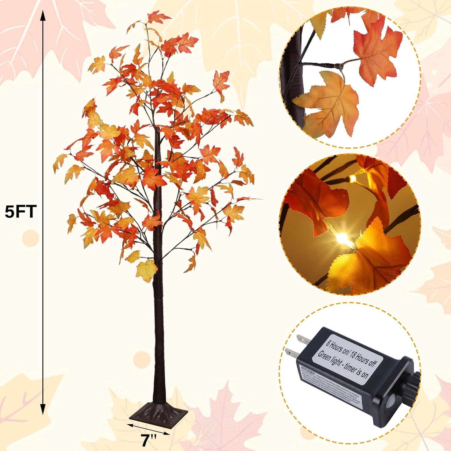 5 FT Fall Decorations for Home, Lighted Fall Maple Tree with LED Lights – Art…
