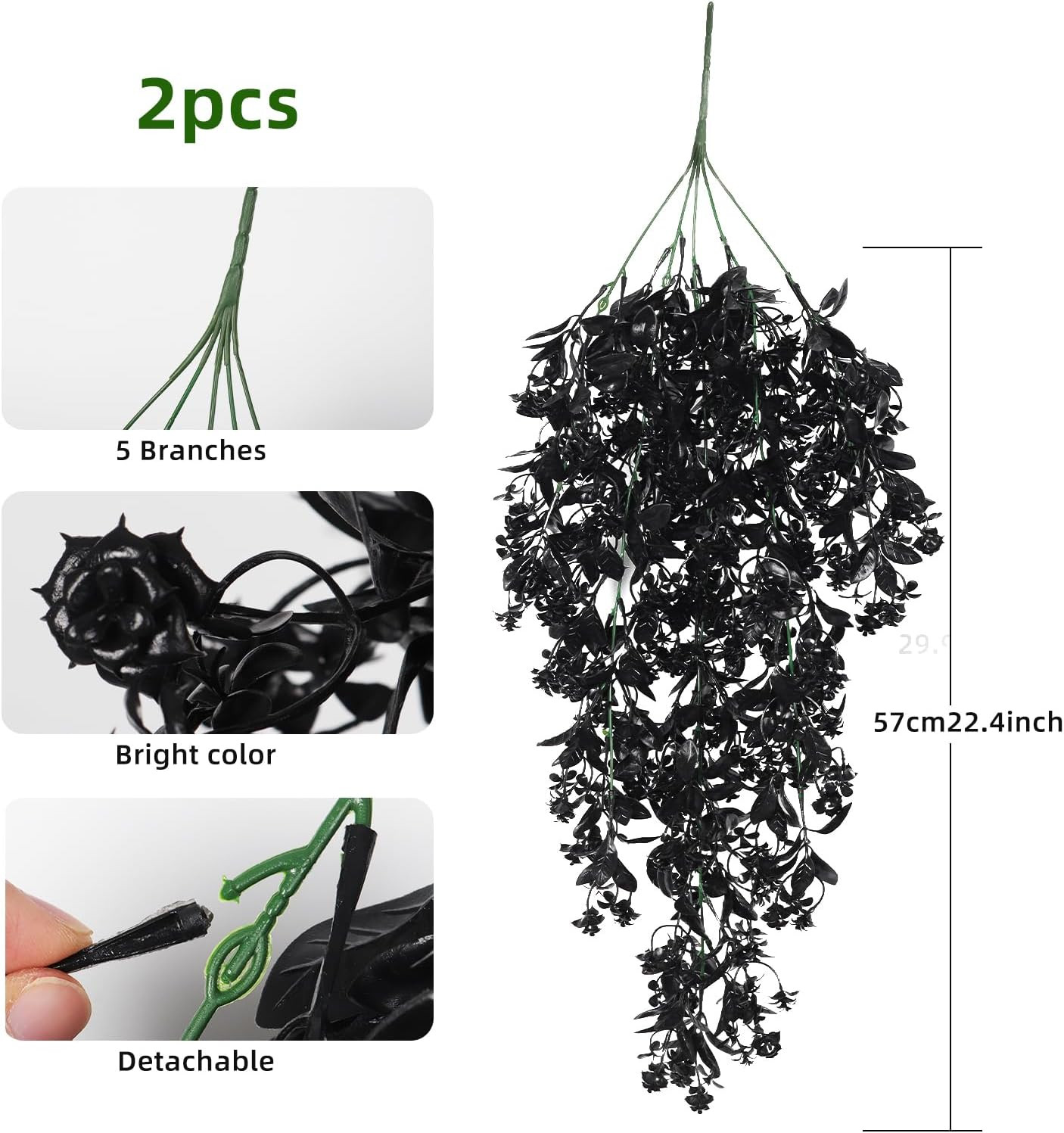 2Pcs Artificial Black Hanging Flowers for Outdoors Decoration Fake Hanging Plant