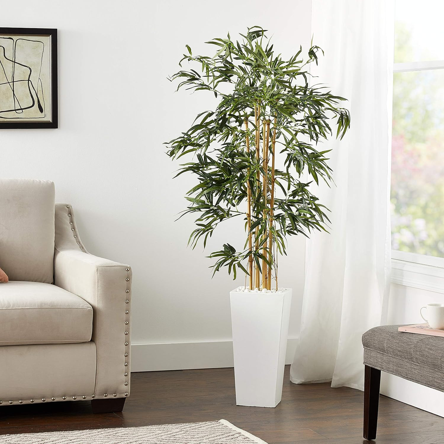 5.5Ft Bamboo Artificial Tree in Elegant White Tower Planter