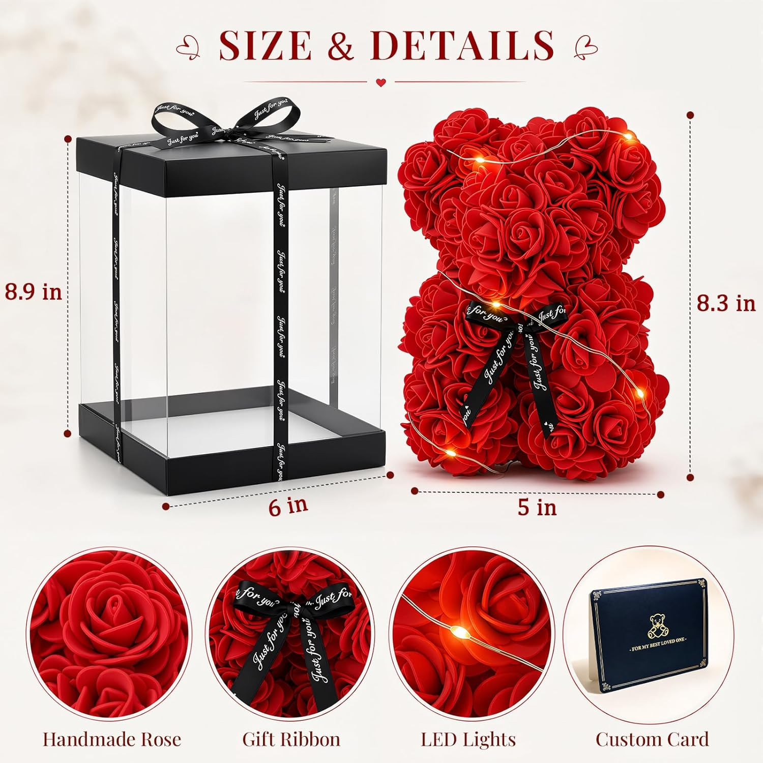 Preserved Artificial Roses Flowers Bear, Forever Women Gifts for Birthday Christ