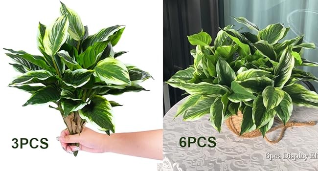 12PCS Artificial Tropical Green Plants – 15.75″ Fake Hostas Outdoor Artificial