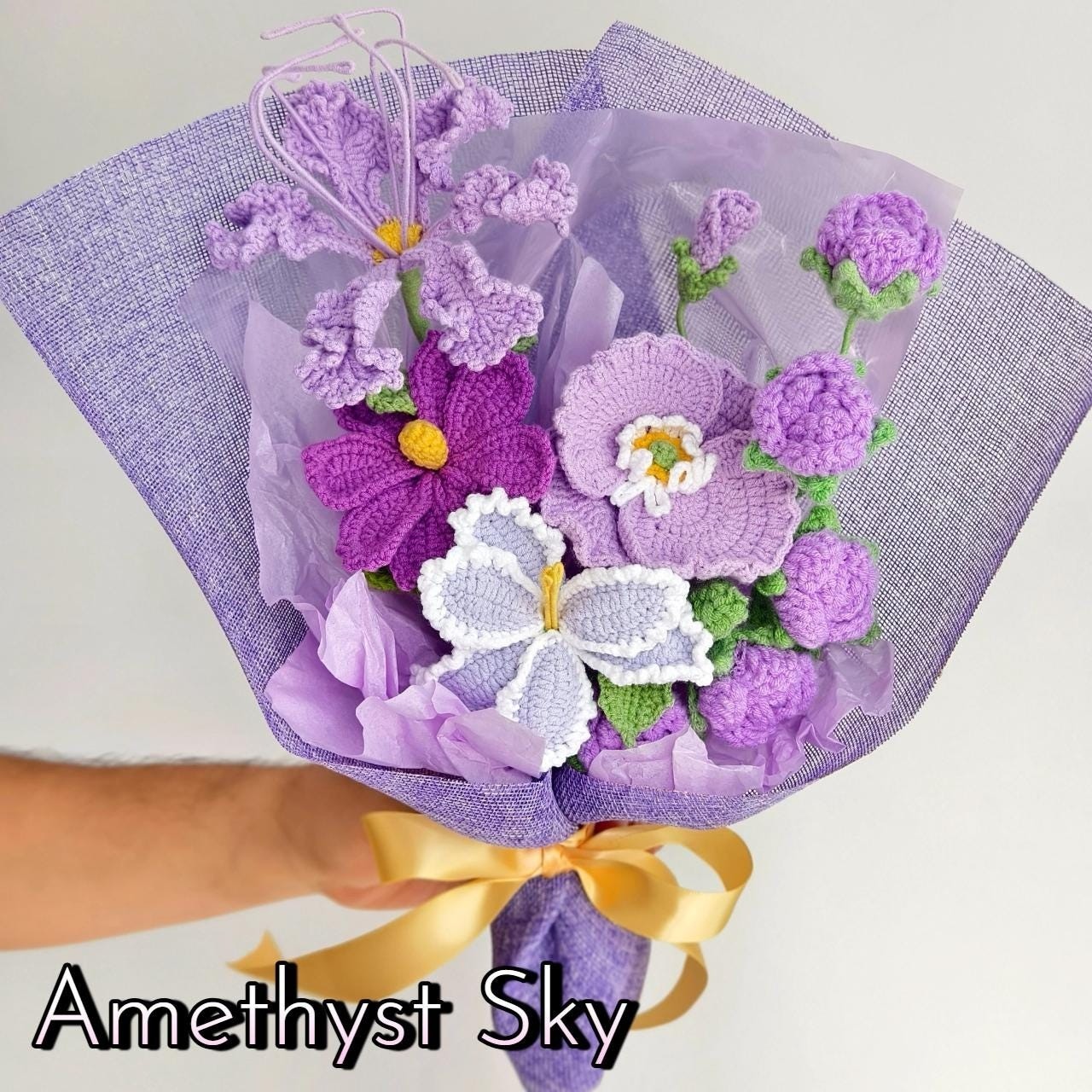 Purple Crochet Flower Bouquet Birthday Mother’s Day Mom Keepsake Flowers Gift