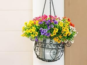 20 Bundles Artificial Fake Pansy Flowers for Outdoor | Yellow, White, Purple,