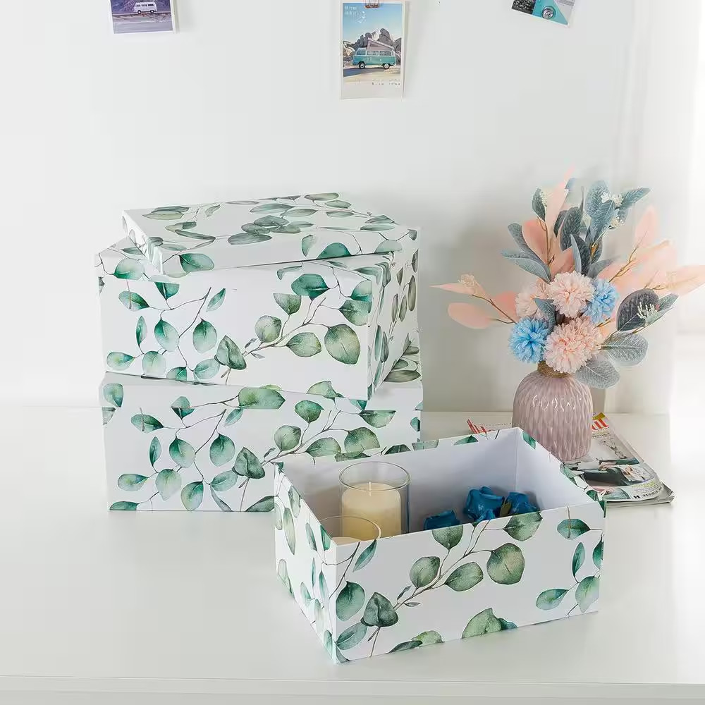 Eucalyptus Leaves – Set of 3: Decorative Boxes for Home Decor with Lids for Phot