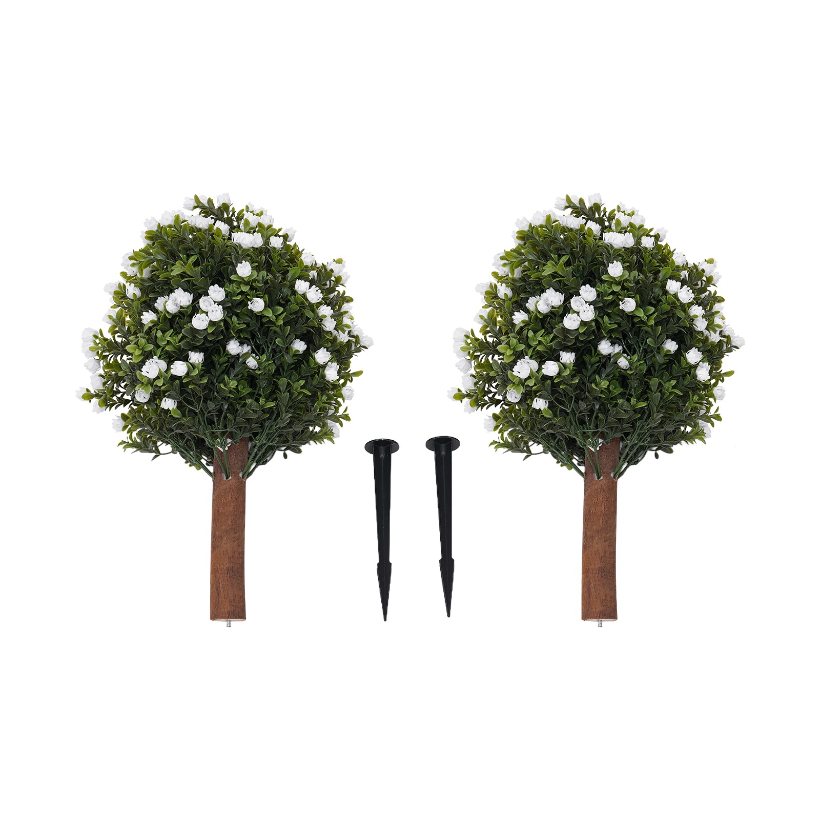 Set of 2 Artificial Ginkgo Biloba Trees with White Flowers for Indoor Outdoor