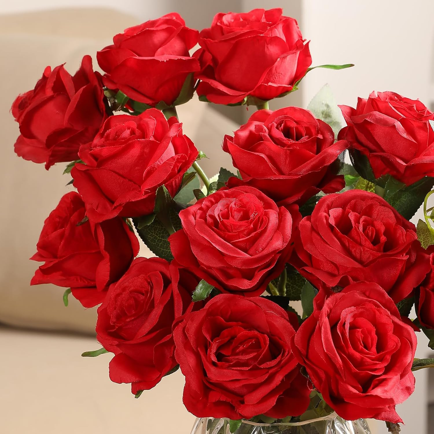 100Pcs Artificial Silk Roses Bulk,Fake Roses Flower with Stems Realistic Flowers