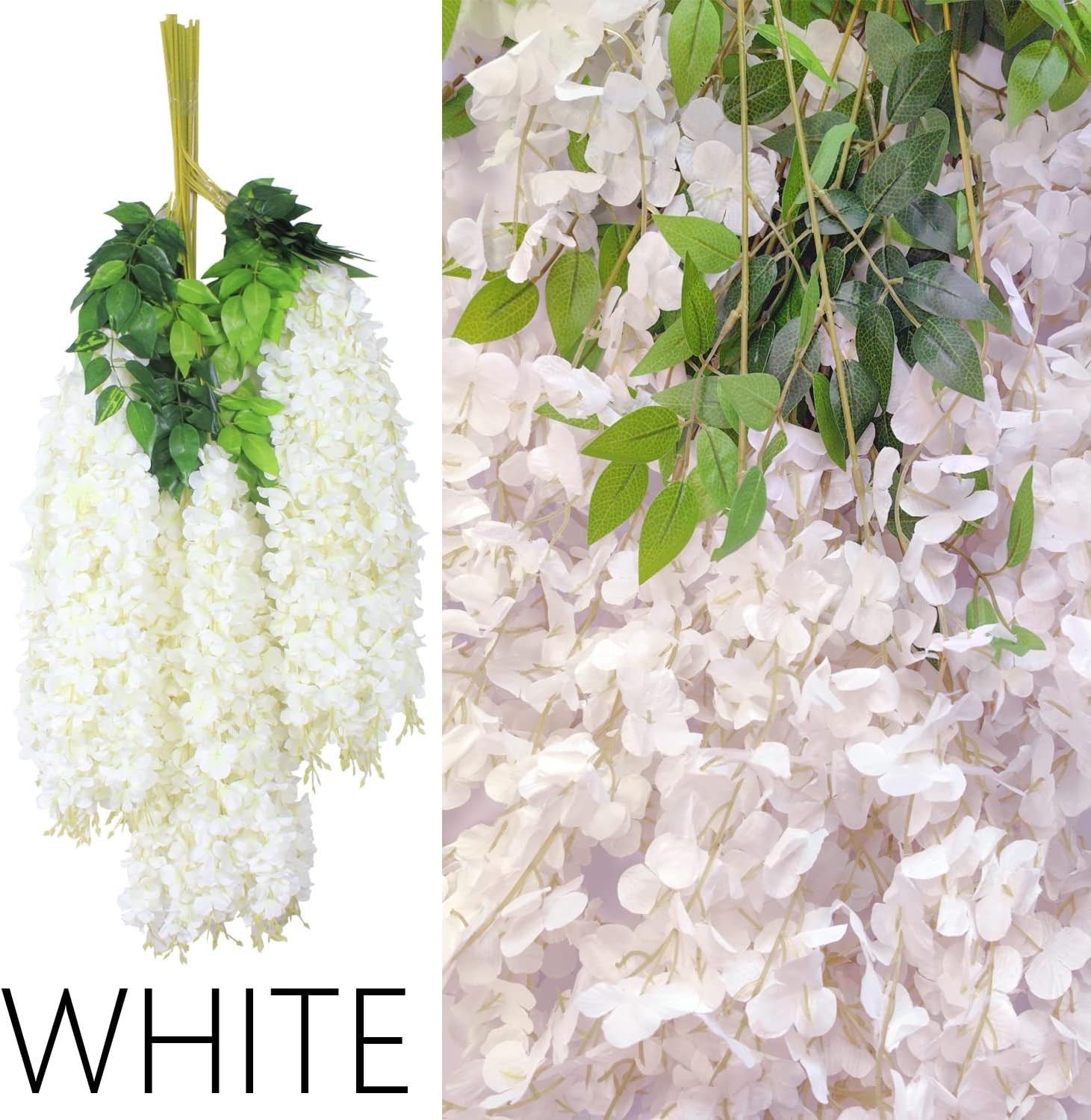 12PCS White Artificial Wisteria Flowers 3.6ft Vine Garland for Wedding & Home De